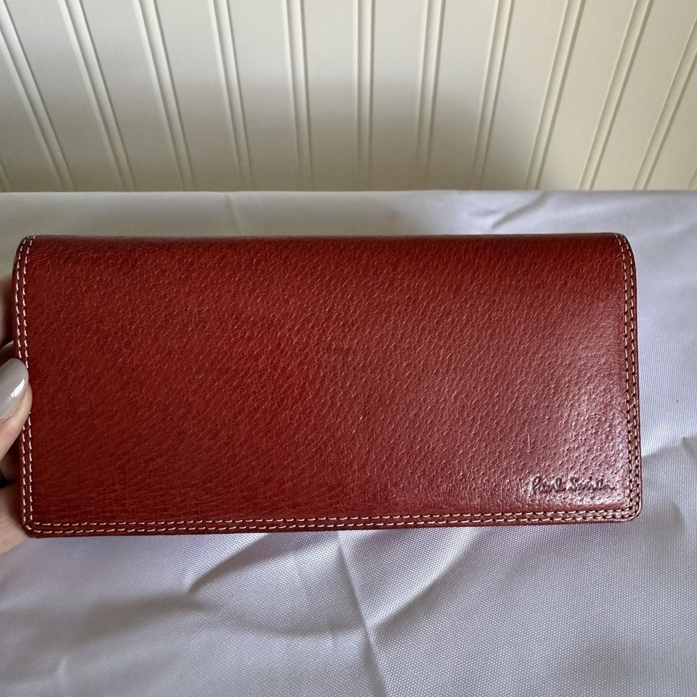 Paul Smith Unisex Red Leather Long Wallet Coin Change Purse Card Holder